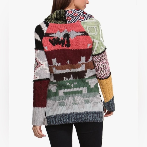 Desigual Multi Print Colorful Patchwork Why? Funky Cardigan Cowl Neck Lara - Picture 1 of 9
